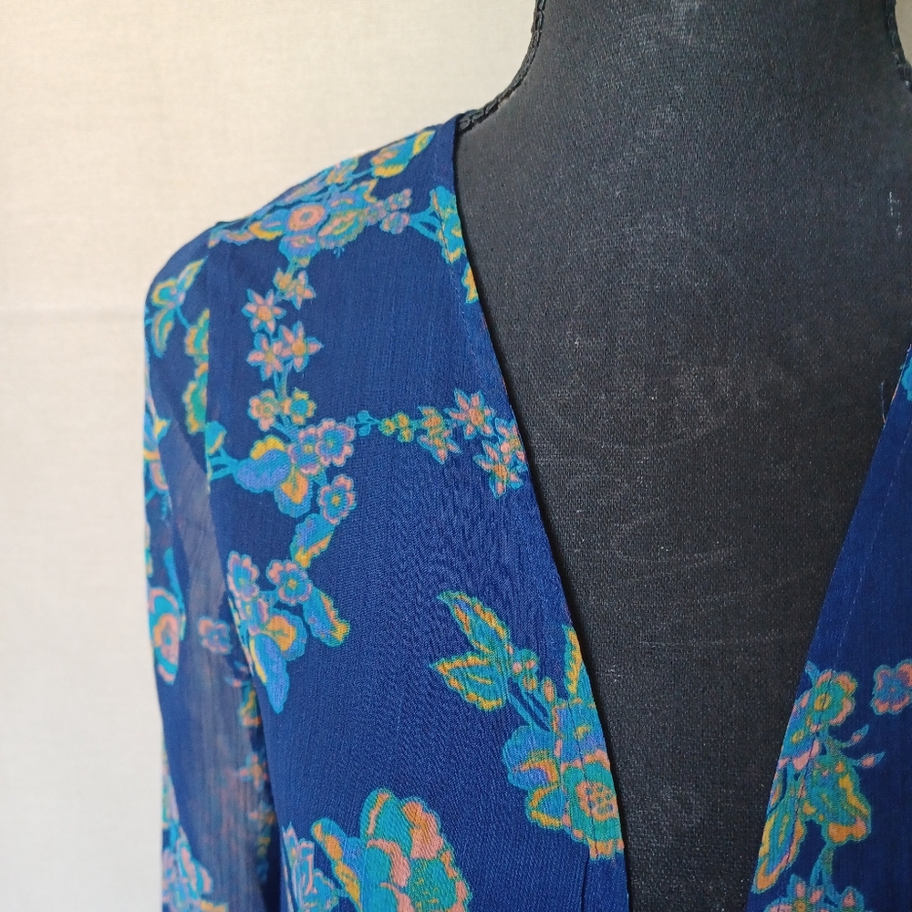 Xhilaration Floral Sheer Blue Kimono Cardigan - Picture 3 of 8